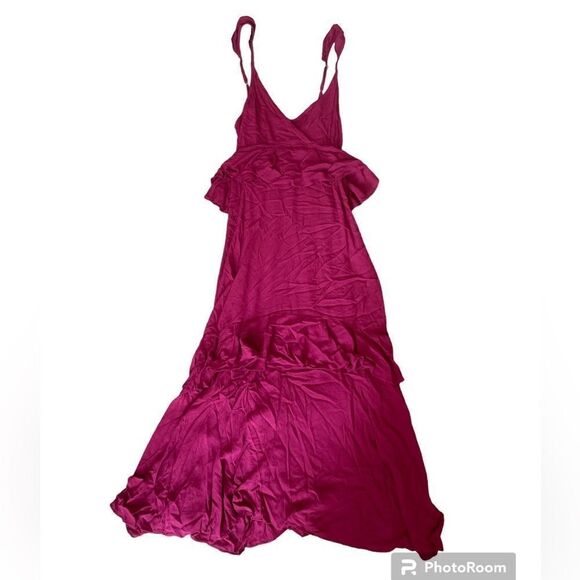 BOBEAU Ruffle Tier Woven Maxi Dress Raspberry Size XS NWOT - Picture 5 of 8